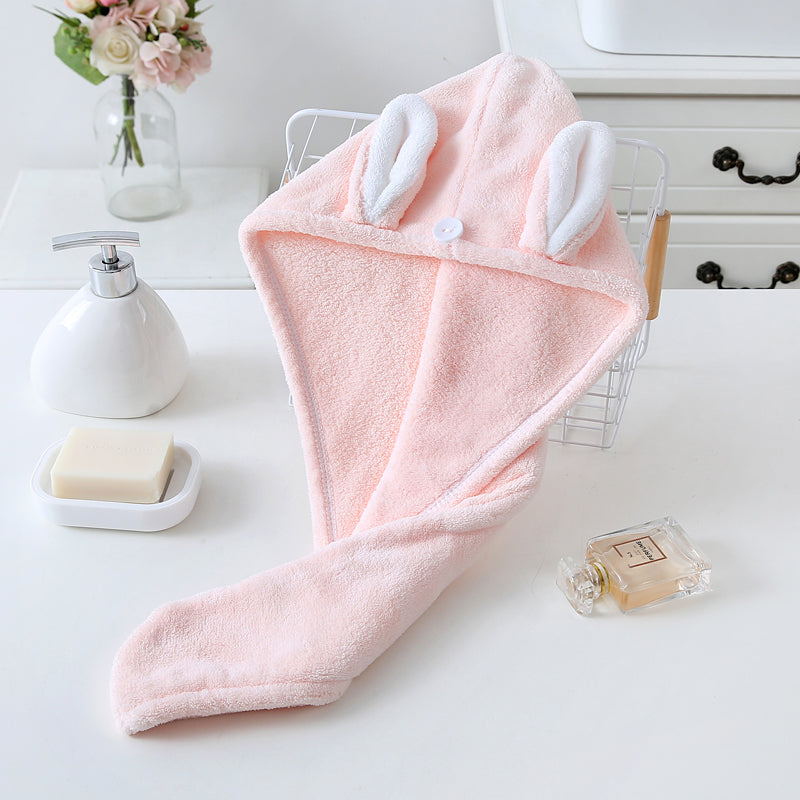Adorable Pink Bunny-Themed Microfiber Snuggle Cap Bath Towel for Toddlers & Kids – Fun, Soft, and Lightweight