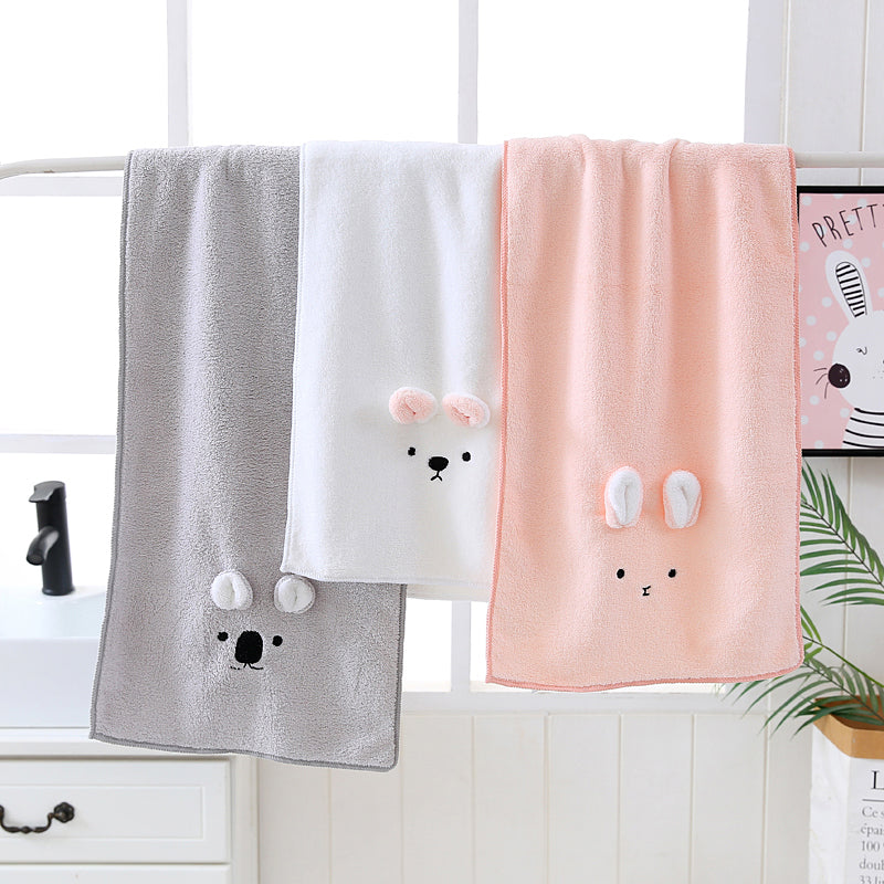 3 PACK (White, Pink, Gray) Adorable Animal-Themed Microfiber Snuggle Wraps Bath Towels for Toddlers & Kids – Fun, Soft, and Lightweight