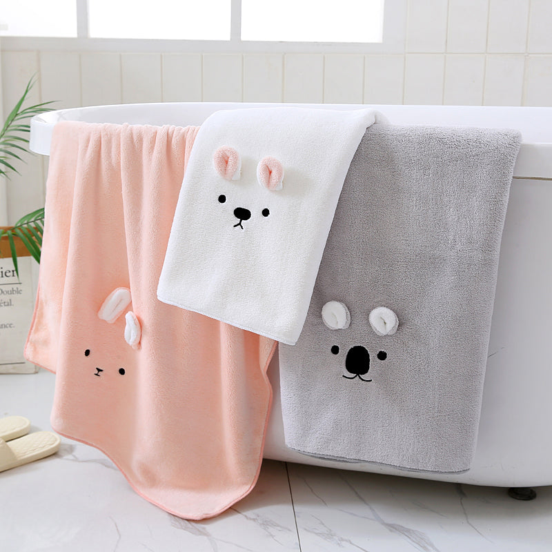 3 PACK (White, Pink, Gray) Adorable Animal-Themed Microfiber Snuggle Wraps Bath Towels for Toddlers & Kids – Fun, Soft, and Lightweight
