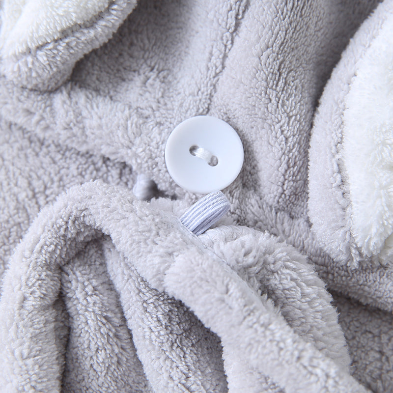 Adorable Gray Bunny-Themed Microfiber Snuggle Cap Bath Towel for Toddlers & Kids – Fun, Soft, and Lightweight