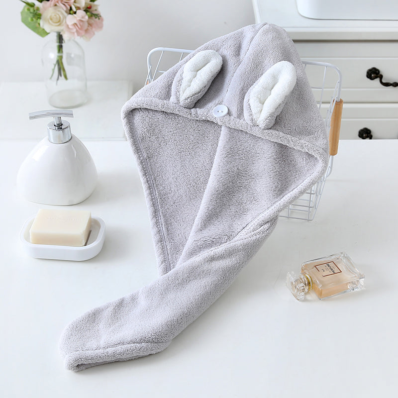 Adorable Gray Bunny-Themed Microfiber Snuggle Cap Bath Towel for Toddlers & Kids – Fun, Soft, and Lightweight