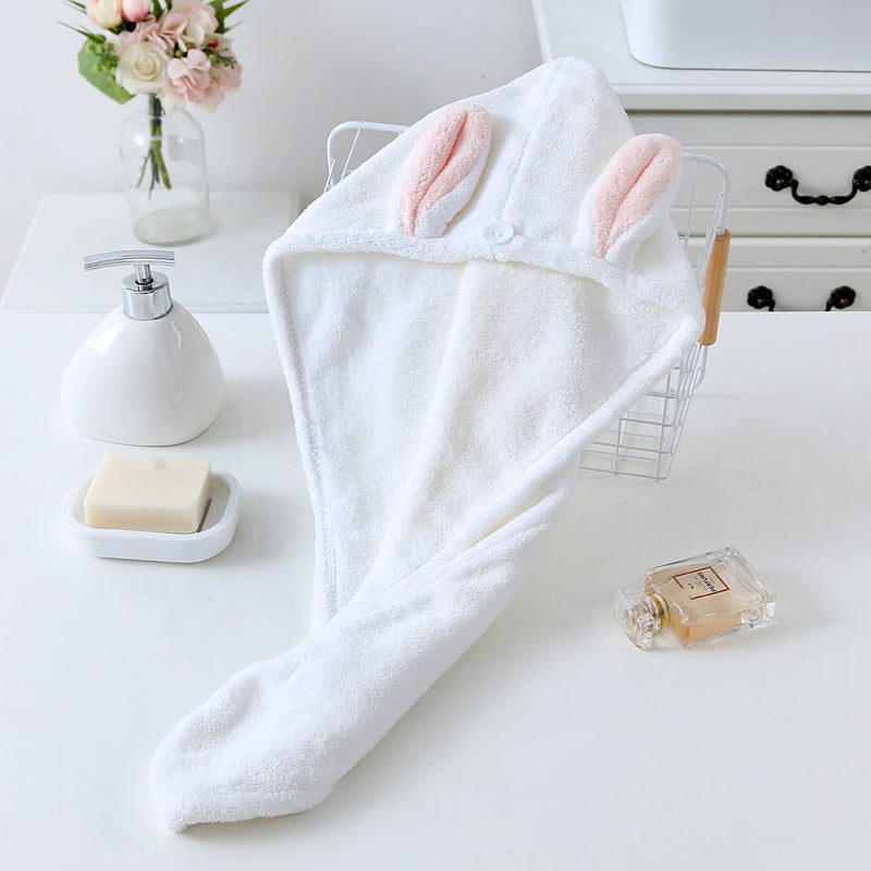 Adorable White Bunny-Themed Microfiber Snuggle Cap Bath Towel for Toddlers & Kids – Fun, Soft, and Lightweight