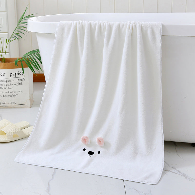 3 PACK (ALL WHITE) Adorable Bear-Themed Microfiber Snuggle Wraps Bath Towels for Toddlers & Kids – Fun, Soft, and Lightweight